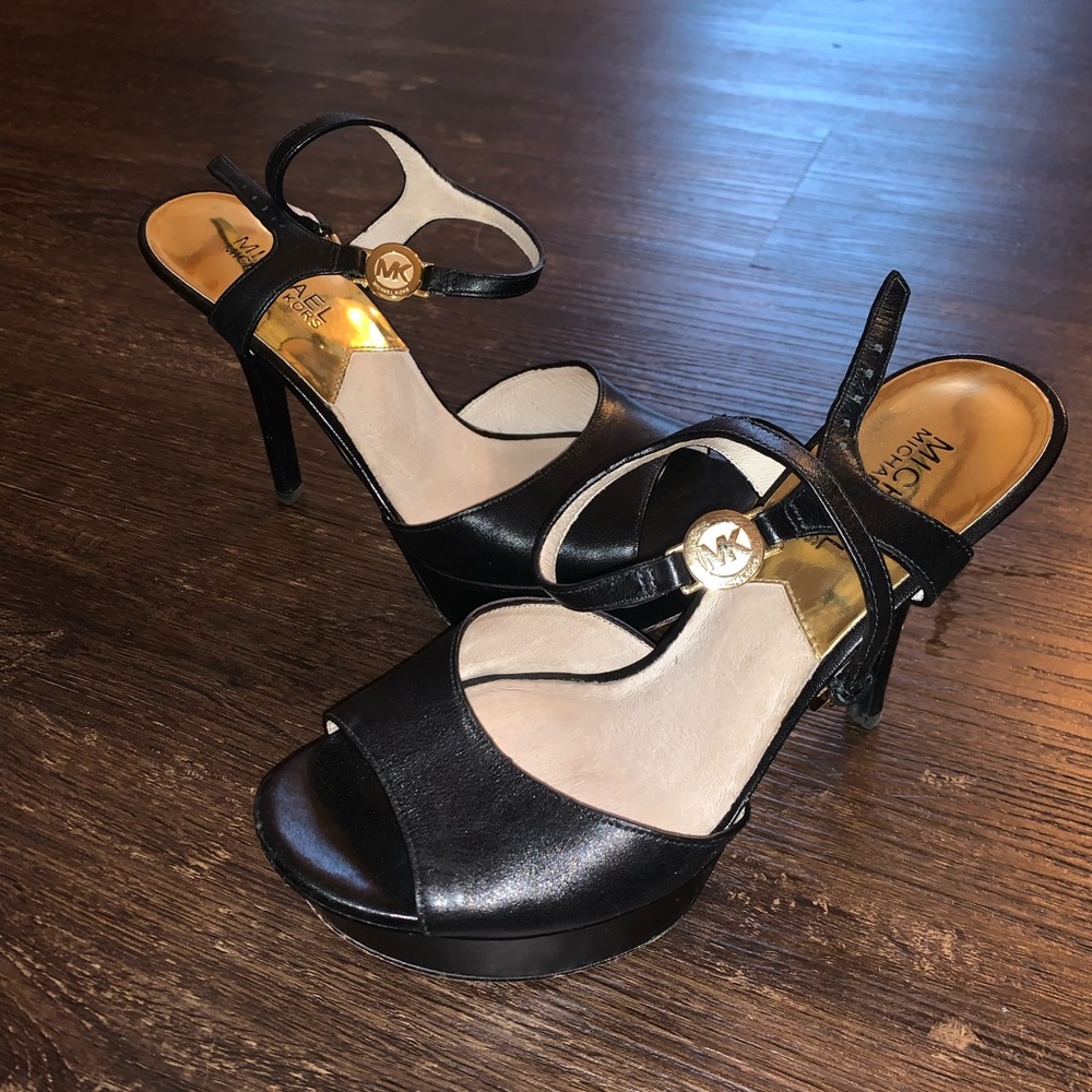 Black leather micheal kors heels